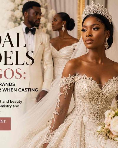 Bridal models in Lagos posing for a Nigerian wedding fashion campaign