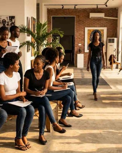 Models attending a competitive fashion week casting in Nigeria
